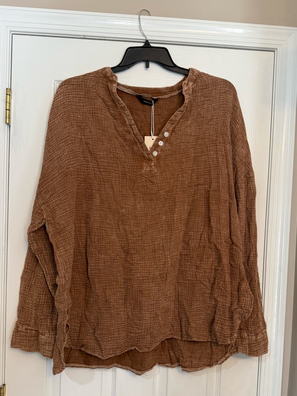 NWT Relaxed Textured Henley Tunic Top - Brown